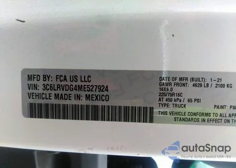 2021 Ram Promaster 2500 High Roof 159 Wb from USA, damaged, VIN 3C6LRVDG4ME527924